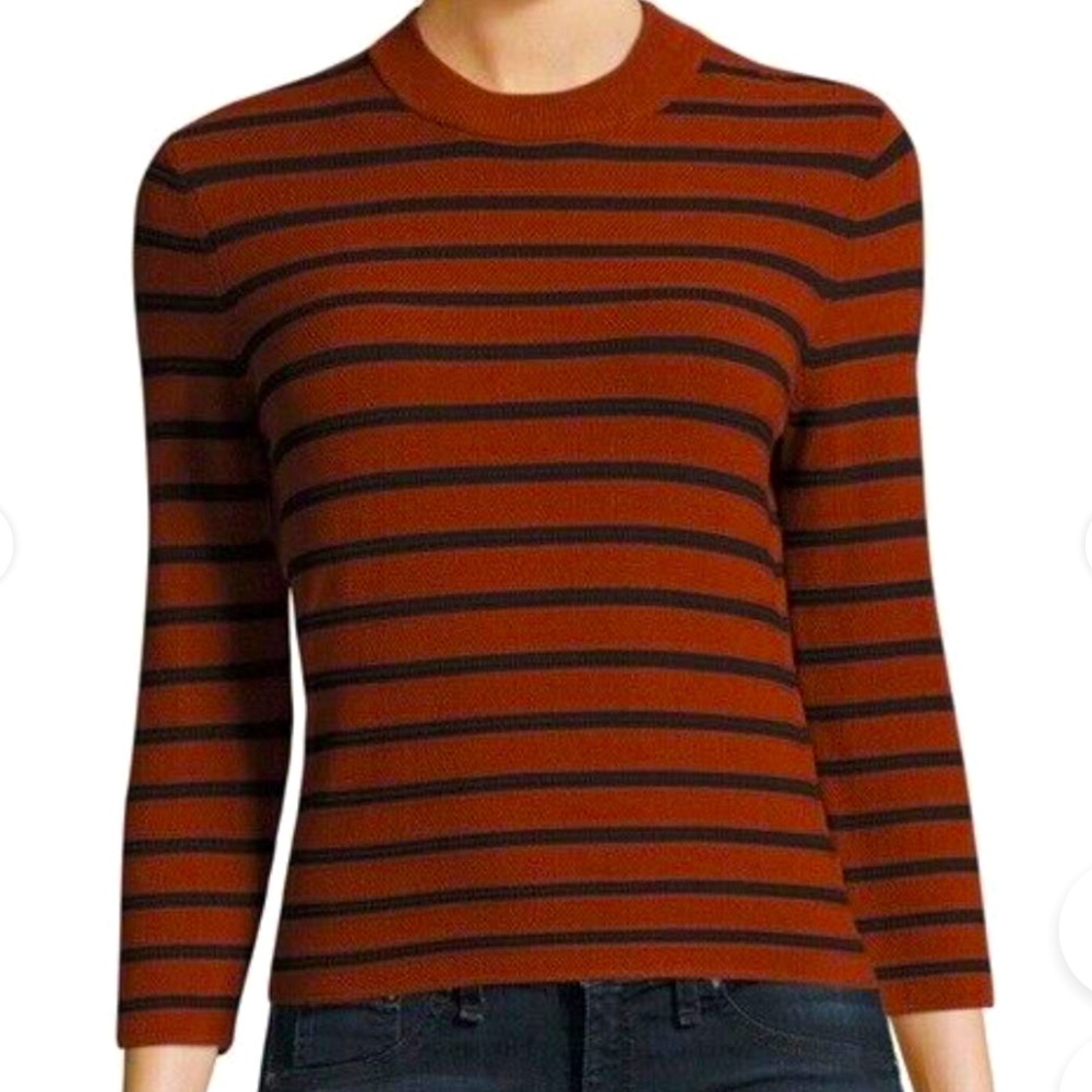 Theory Burnt Paprika/Navy Striped Knit Sweater, Size Small